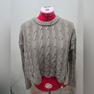 Pink Rose Cable Knit Sweater in Taupe